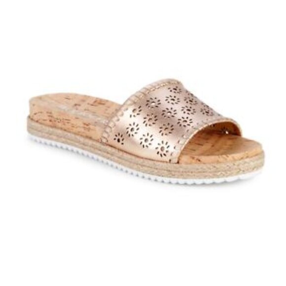 Jack Rogers Rose Gold Metallic Floral Perforated Espadrille Slide Sandals 8 - Picture 1 of 6